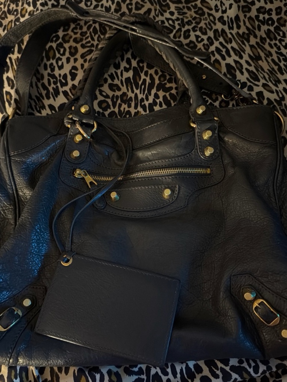 Balenciaga is Town Grey Leather Shoulder Bag with Gold Hardware